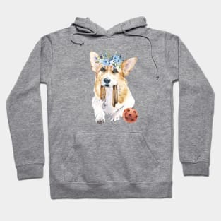 Cute Corgi with ball Watercolor art Hoodie